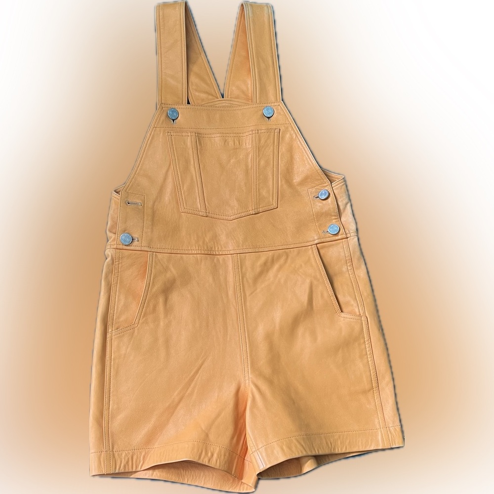 FRAME Kumquat Lamb Leather Short Overalls XS